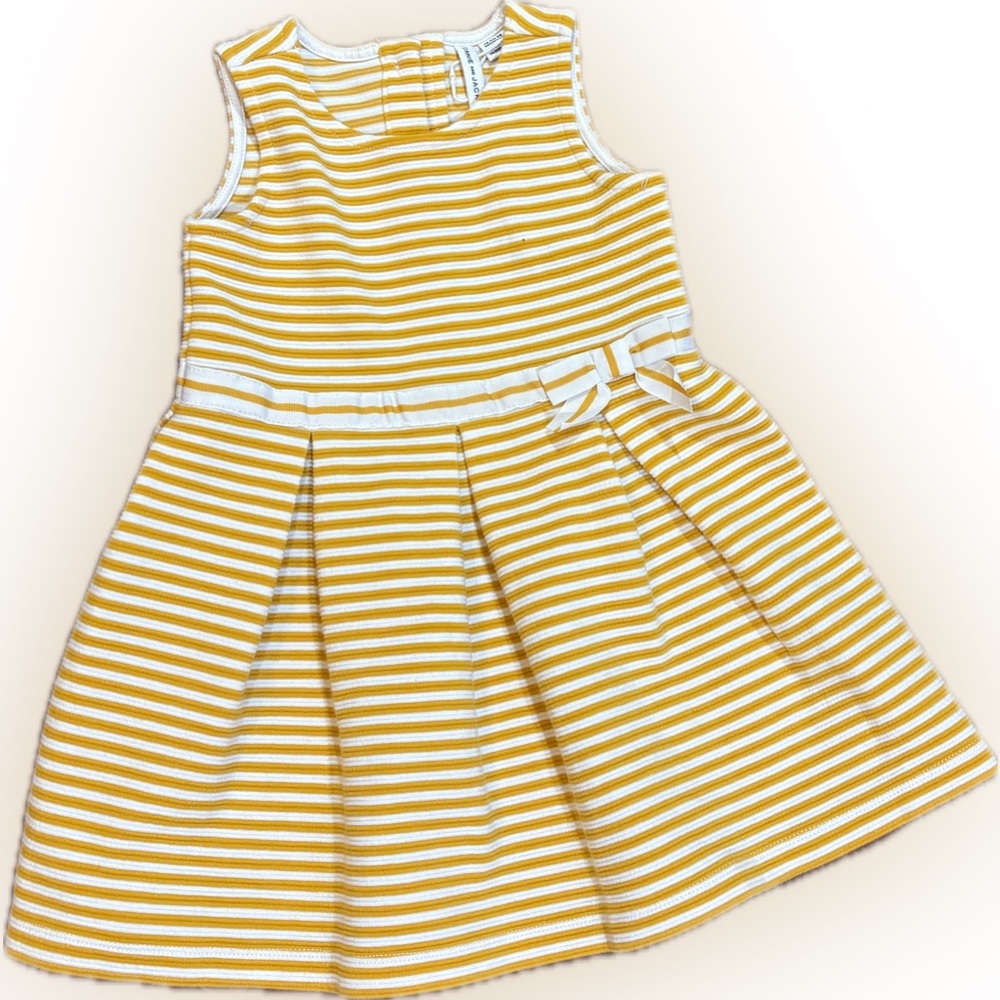 Janie And Jack Sunshine Ahead Golden Mustard White Stripe Bow Dress 18-24mo